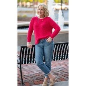 J. Crew Sweater Tipped Beach Pink White Crewneck Knit Ladies Medium